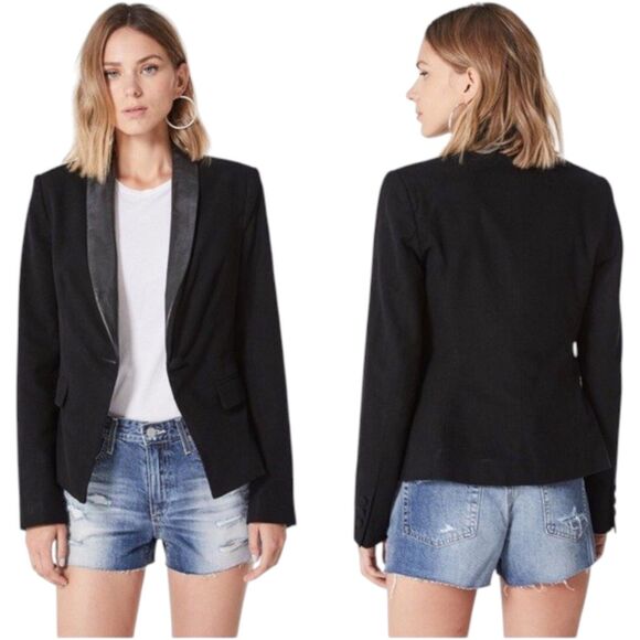 AG Adriano Goldschmied Estelle Tuxedo Blazer Size Medium Black Leather Lapel EUC - Picture 2 of 16